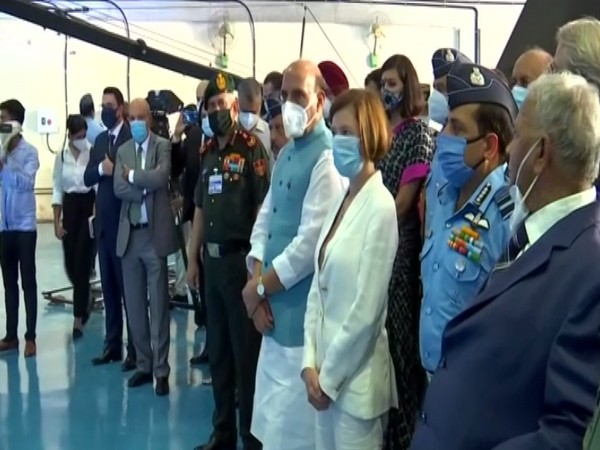 Defence Minister Rajnath Singh, Minister of the Armed Forces of France Florence Parly at the IAF airbase, Ambala on Thursday. [Photo/ANI]