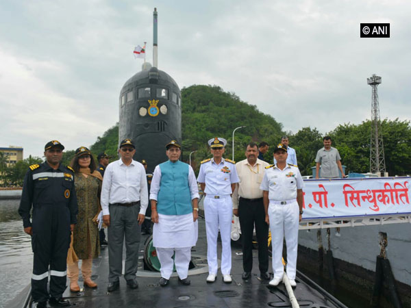 Defence Minister Rajnath Singh at Eastern Naval Command on Sunday. Photo/ANI