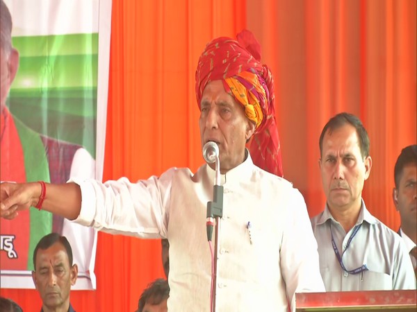 Union Home Minister Rajnath Singh addressing a rally in Haryana's Gurugram (Photo/ANI)