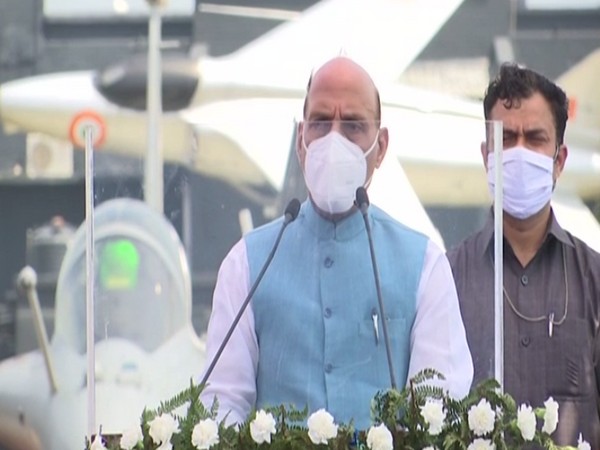 Defence Minister Rajnath Singh speaking at the press briefing on Thursday. [Photo/ANI]