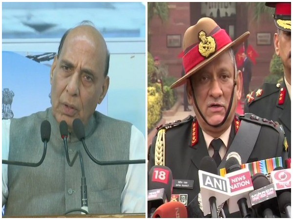 Union Defence Minister Rajnath Singh (Right), Chief of Defence Staff General Bipin Rawat (left) [File photo]