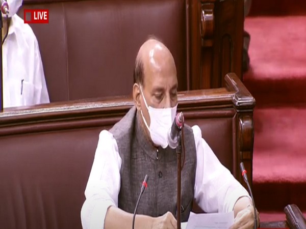Defence Minister Rajnath Singh speaking in Rajya Sabha on Thursday.