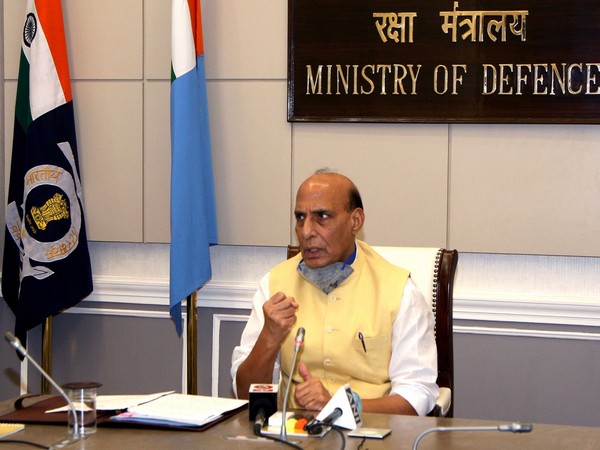 Defence Minister Rajnath Singh during a webinar on Wednesday. (Photo: Twitter)
