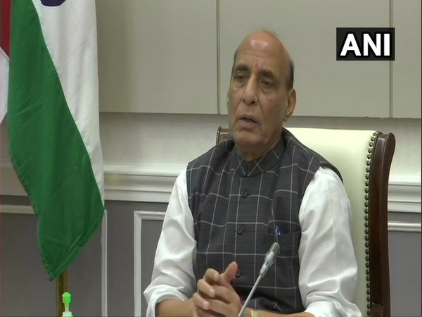 Defence Minister Rajnath Singh addressing an event through video conferencing on Monday. Photo/ANI