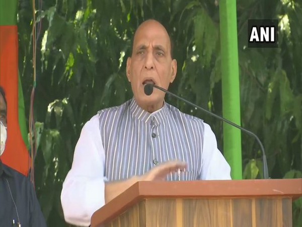 Defence Minister Rajnath Singh speaking during a public rally here in Kahalgaon ahead of the Bihar assembly election.