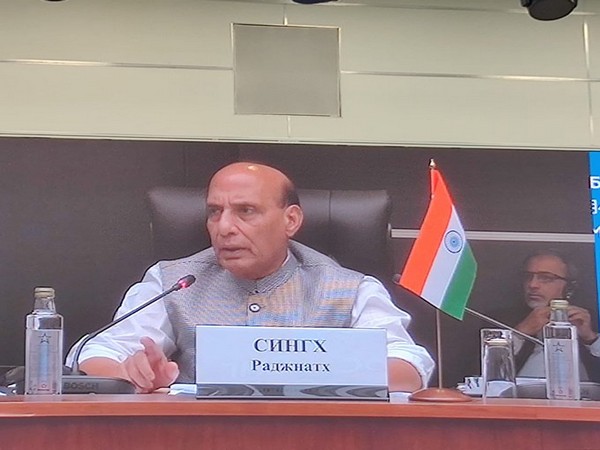 Defence Minister Rajnath Singh addresses the Combined Meeting of Defence Ministers of SCO-CSTO-CIS Member States in Moscow, Russia (Pic source: Defence Minister's Office)