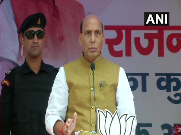 Union Home Minister Rajnath Singh addressing an election rally in Mandi, Himachal Pradesh on Thursday.