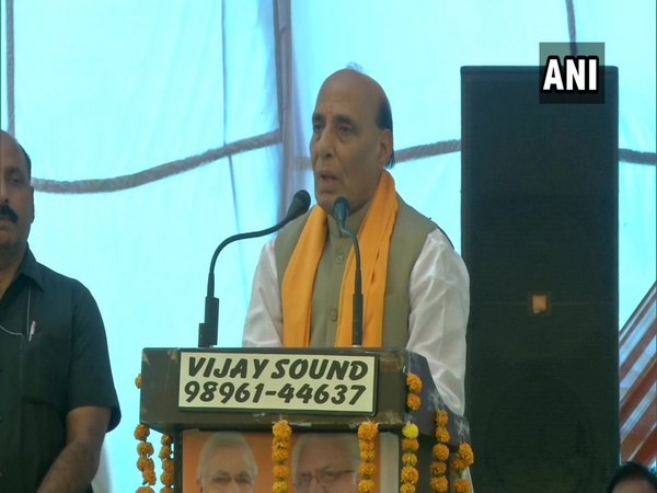 Defence Minister Rajnath Singh addressing a public rally in Haryana's Karnal on Sunday.