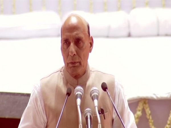 Union Defence Minister Rajnath Singh speaking at the event in New Delhi on Tuesday. Photo/ANI