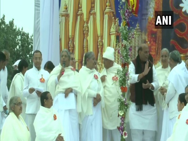 Union Defence Minister Rajnath Singh take part in an event organised by 'Brahma Kumaris' at Red Fort in New Delhi on Friday. (Photo/ANI)