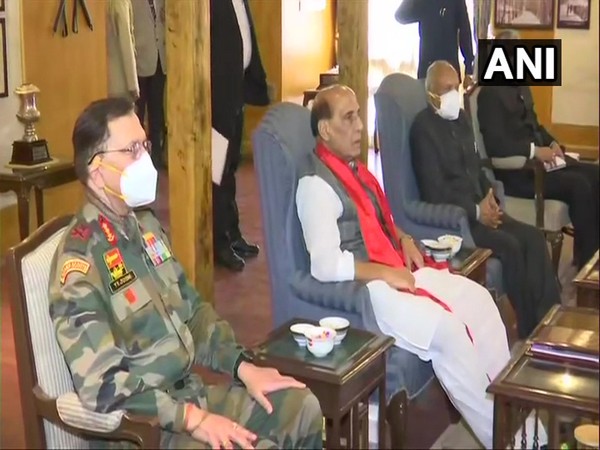 Defence Minister Rajnath Singh during meeting with elected representatives of LAHDC.