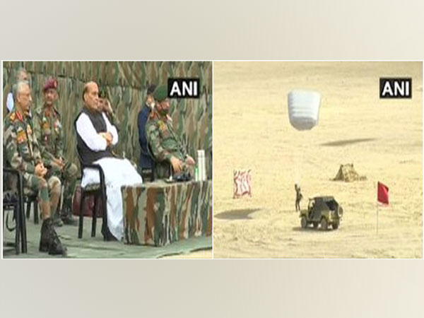 Defence Minister Rajnath Singh at Stakna, Leh. (Photo/ANI)