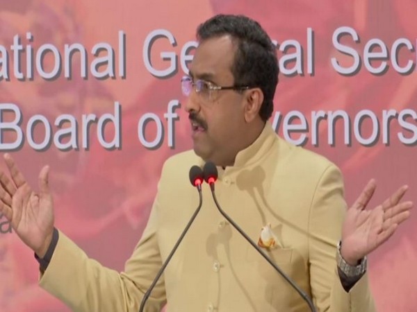 BJP leader Ram Madhav speaking at Osmania University here on 'A Talk on Citizenship Amendment Act' on Friday. (Photo/ANI)