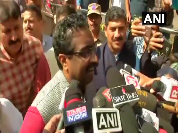 Ram Madhav speaking to reporters in Jammu on Saturday. Photo/ANI
