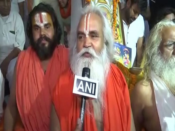 Ramjanambhoomi Nyas member Ram Vilas Vedanti speaking to reporters after the meeting