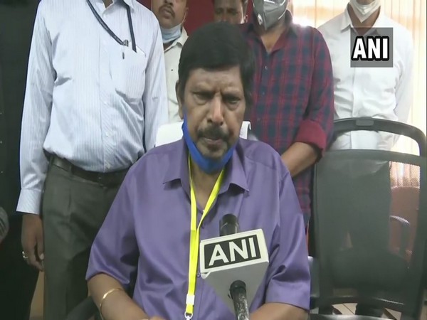 Union Minister Ramdas Athawale speaking on the Hathras Case in Lucknow today. (Photo/ANI)