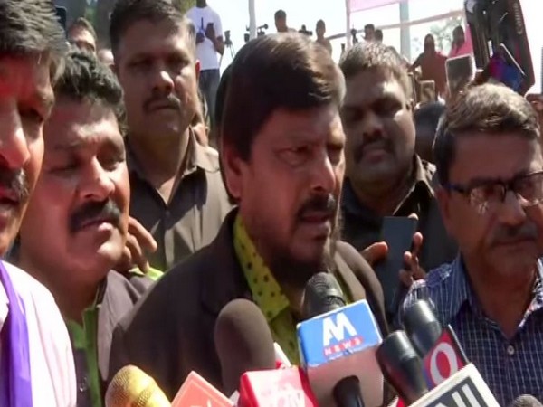 Union Minister Ramdas Athawale speaking to reporters in Pune on Wednesday. Photo/ANI