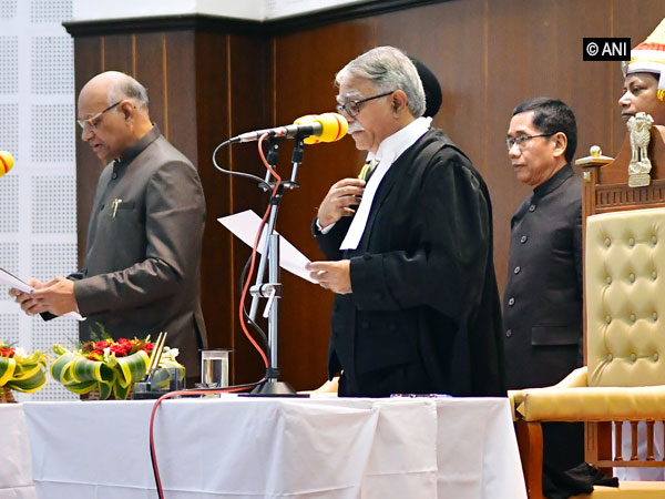 Ramesh Bais taking oath as Governor of Tripura on Monday.