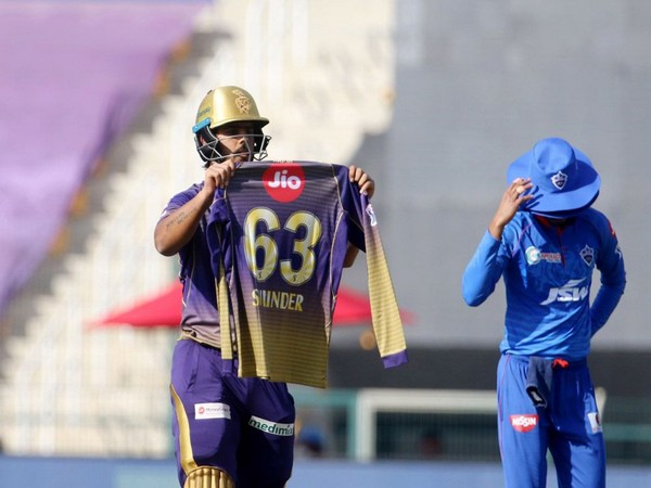 KKR batsman Nitish Rana paying tribute to his late father-in-law after scoring fifty (Photo: BCCI/ IPL) 