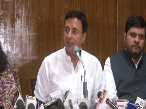 Congress spokesperson Randeep Surjewala speaking at a press conference in Bhopal on Sunday (Photo/ANI)