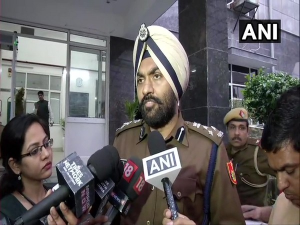 Delhi Police Public Relations Officer (PRO) MS Randhawa talking to reporters on Friday.