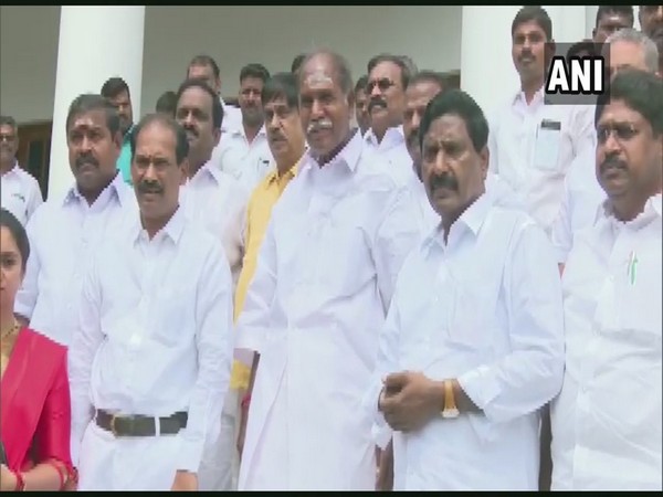 Visuals of N Rangaswamy outside Puducherry Legislative Assembly