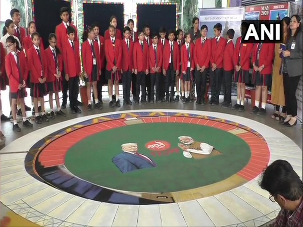 Artists make 3D rangoli in GD Goenka International School in Surat on Saturday. Photo/ANI