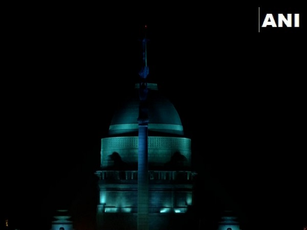 Rashtrapati Bhawan illuminated with blue lights on World Children's Day. (Photo/ANI)