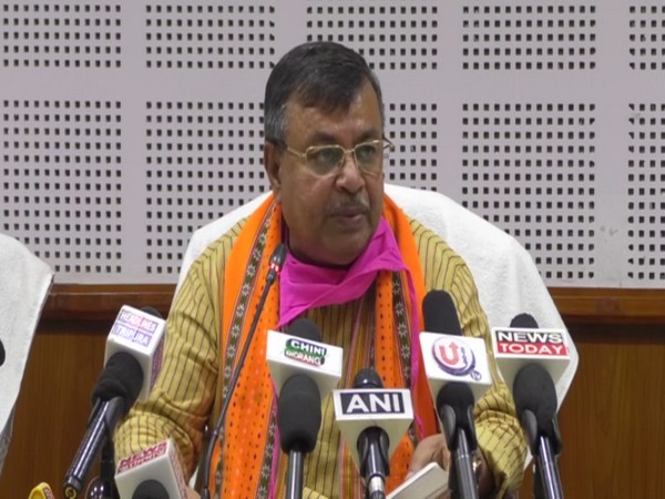 Ratan Lal Nath addressing a press conference in Agartala on Wednesday.