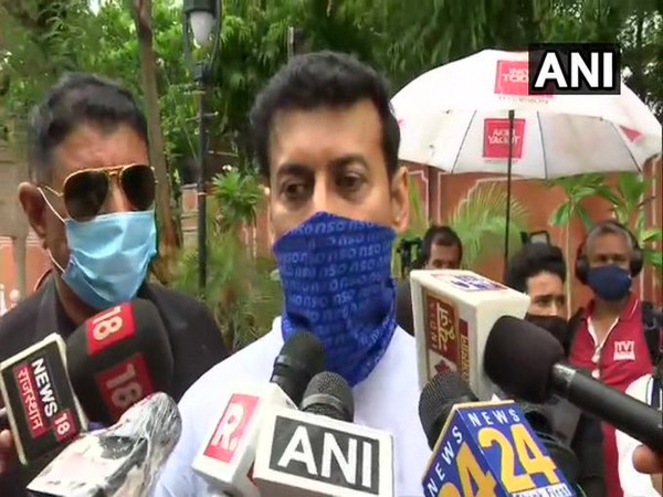 BJP leader Rajyavardhan Singh Rathore talking to reporters on Saturday. [Photo/ANI]