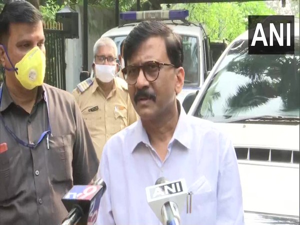 Shiv Sena leader Sanjay Raut talking to reporters on Tuesday. photo/ANI