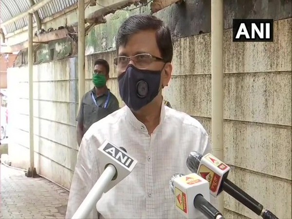 Shiv Sena leader and Rajya Sabha MP Sanjay Raut talking to reporters on Wednesday. Photo/ANI