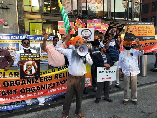 Only a handful of people participated in anti-India protest at the Times Square. Photo/ANI