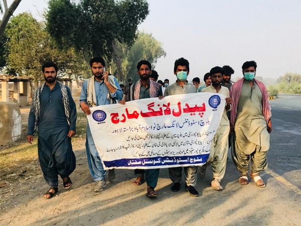 Baloch Students Council of Bahauddin Zakariya University marching towards Islamabad demanding their right to education. Photo/ANI