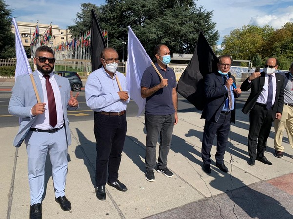 Pashtun Tahafuz Movement protesting a protest in front of UNHRC headquarters in Geneva to condemn gross human rights violations in Pakistan. Photo/ANI