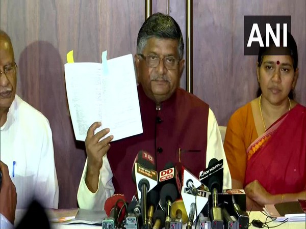 Union Minister Ravi Shankar Prasad speaking at a press conference in Thiruvananthapuram on Tuesday. Photo/ANI