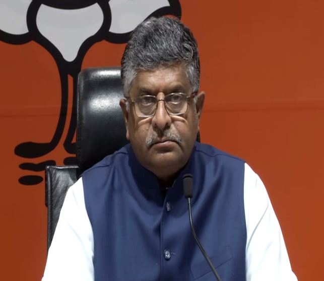 Union President Ravi Shankar Prasad addressing a press conference in New Delhi on Monday. Photo/ANI