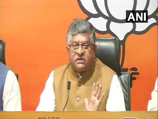 Union Minister RS Prasad addressing a press conference on Monday. [Photo/ANI]