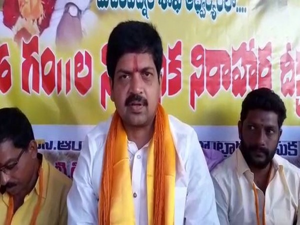 TDP leader Kollu Ravindra speaking to reporters in Andhra Pradesh on Saturday. Photo/ANI