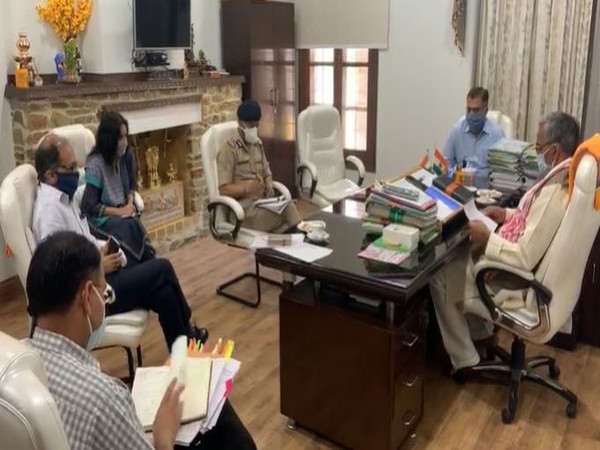 Uttarakhand Chief Minister Trivendra Singh Rawat chair meet with high level official on COVID-19 in Uttarakhand on Wednesday. Photo/ANI