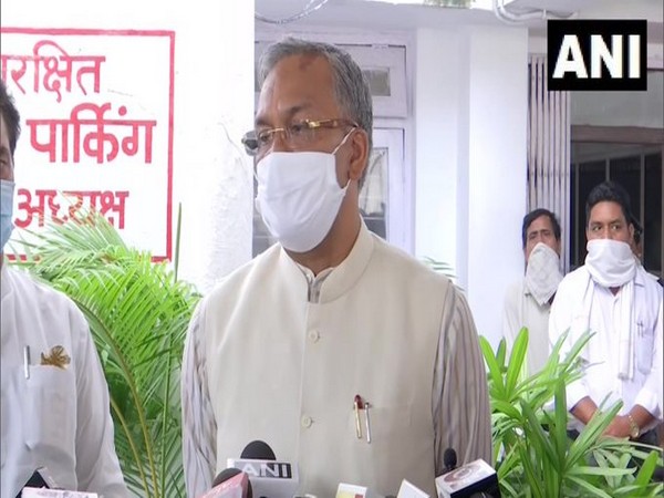 Uttarakhand Chief Minister Trivendra Singh Rawat talking to reporters on Wednesday.