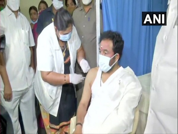 MoS MHA G Kishan Reddy receiving his first dose of COVID-19 vaccine (Photo/ANI)