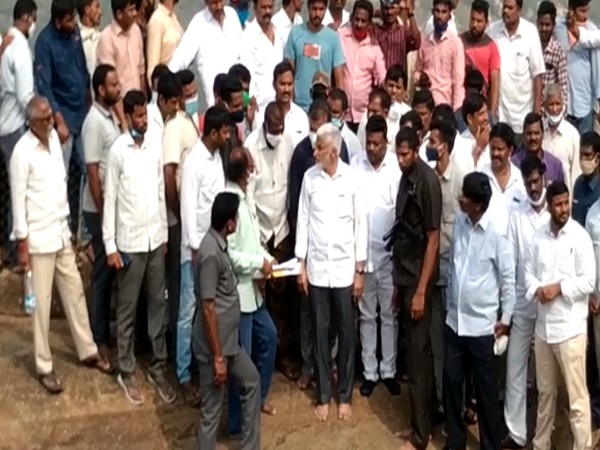 YSRCP MP Vijayasai Reddy visited Ramateertham in Vizianagarma district on Saturday [Photo/ANI]