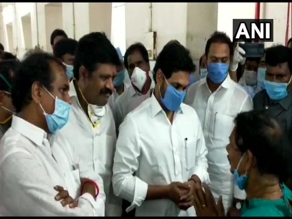 Andhra Pradesh Chief Minister YS Jagan Mohan Reddy at King George hospital to meet those hospitalized due to Vizag gas mishap.