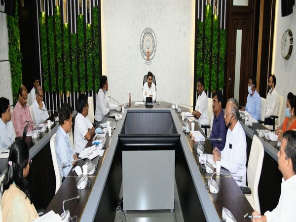 Andhra Pradesh Chief Minister YS Jagan Mohan Reddy addressing a meeting with state education department on Saturday. Photo/ANI