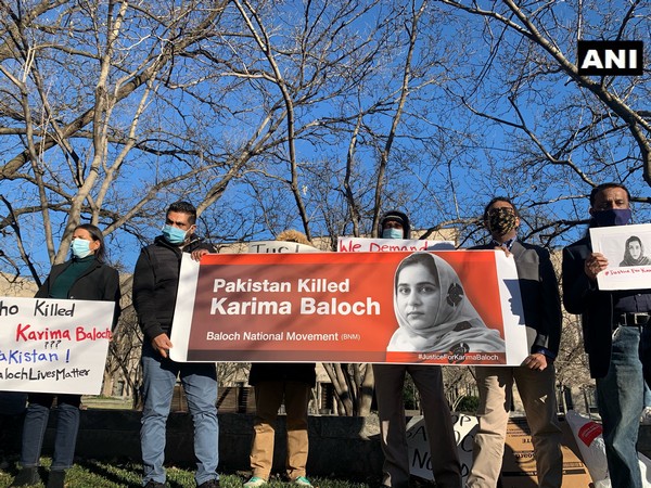 Members of Baloch National Movement protested in front of the Canadian Embassy in Washington, DC over death of activist Karima Baloch. (Photo/ANI)