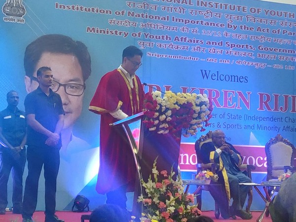 Union Youth Affairs and Sports Minister Kiren Rijiju speaking at Rajiv Gandhi National Institute of Youth Development's second convocation event.