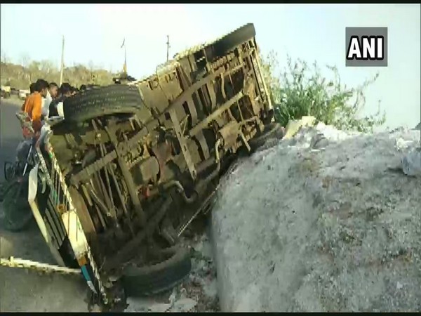 The ill-fated pickup which met with the accident after hitting the rock in Banaskantha, Gujarat, on Friday. Photo/ANI