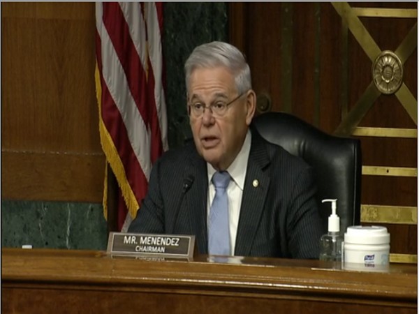 Senator Robert Menendez chairing the US Senate Committee on Foreign Relations.
