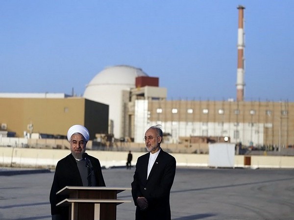 Iranian President Hassan Rouhani and head of Atomic Energy Organization of Iran Ali Akbar Salehi at Bushehr Nuclear Plant  